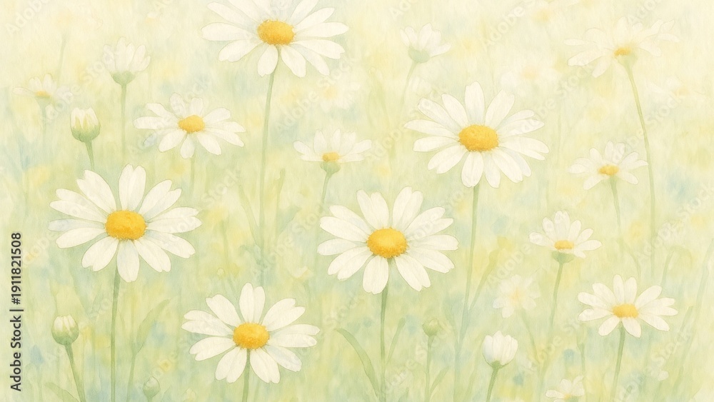 Fototapeta premium Delicate watercolor daisies bloom.