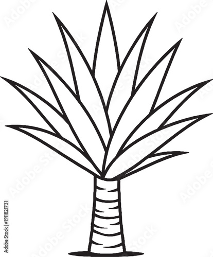 Yucca plant ornamental black and white line art illustration