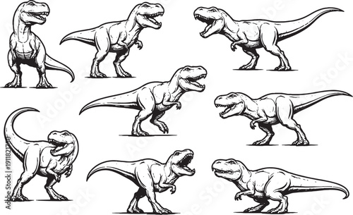 Tyrannosaurus Rex Dinosaur Line Art Bundle