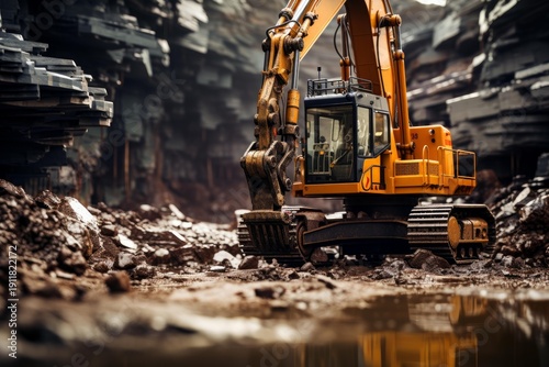 Wallpaper Mural Heavy machinery excavator digging and moving earth in a rock quarry Torontodigital.ca