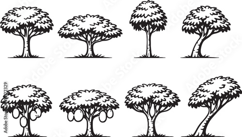 Jackfruit Tree Line Art Icon Bundle Black and White