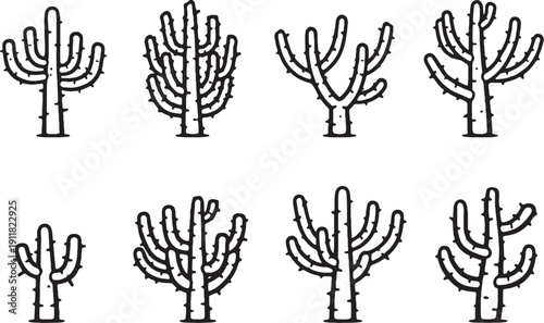 Foto Cholla Cactus Line Art Bundle Cylindrical Branching Icons