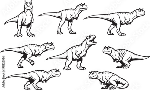 Carnotaurus Dinosaur Line Art Bundle High Contrast Vector Icons