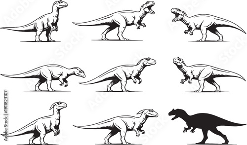 Allosaurus Dinosaur Line Art Bundle