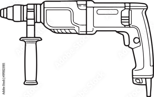 Rotary Hammer Drill Line Art Illustration (Concrete Drill)