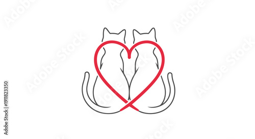 Vector illustration of two cats forming a heart shape with love