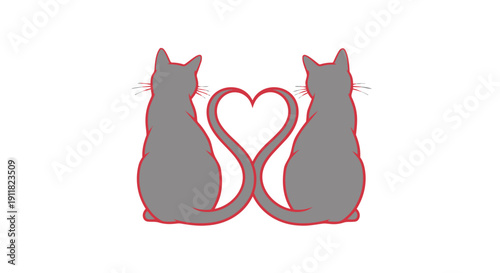 Two gray cats forming a heart with their tails