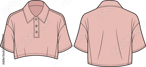 Pink short sleeve collared shirt front and back view pink shirt fashion