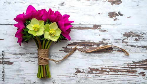 Vibrant spring bouquet with green hellebore high resolution picture
