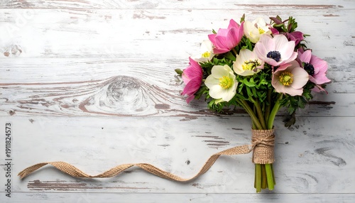 Beautiful anemone flowers with vintage rustic decor high resolution picture