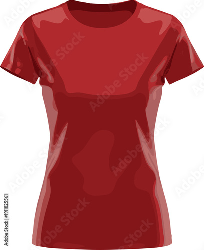 Red short sleeved t shirt with shiny effect short sleeves women's clothing