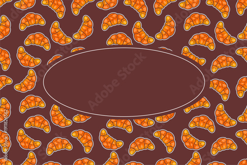Croissant pattern frame background. Seamless croissant bread pattern frame. Croissant  pattern frame vector. Fast food croissant frame design.