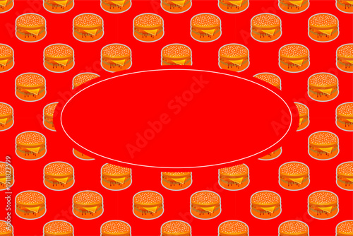 Burger pattern frame background. Seamless burger frame background. Hamburger pattern frame. Fast food burger frame design.