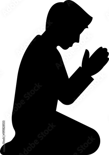 Wallpaper Mural Muslim prayer icon in black flat style, featuring man praying kneeling silhouette vector illustration for islamic worship faith spirituality graphic isolated on transparent background. Torontodigital.ca