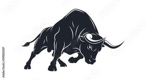 Powerful Black Bull Silhouette Charging Forward Aggressively.