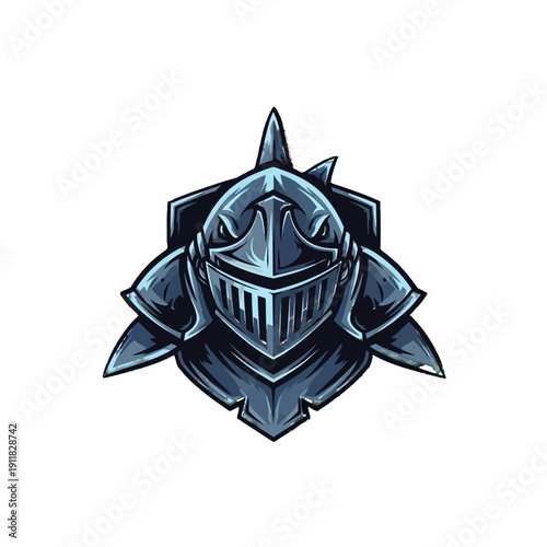 Robust Medieval Knight Helmet and Shield, Armored Warrior Protective Gear on Isolated White Background