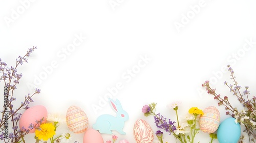 easter eggs border on white background