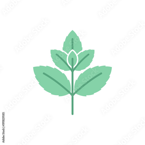 Minimalist Mint Icon with Symmetrical Leaf Pairs Flat Herbal Botanical Vector