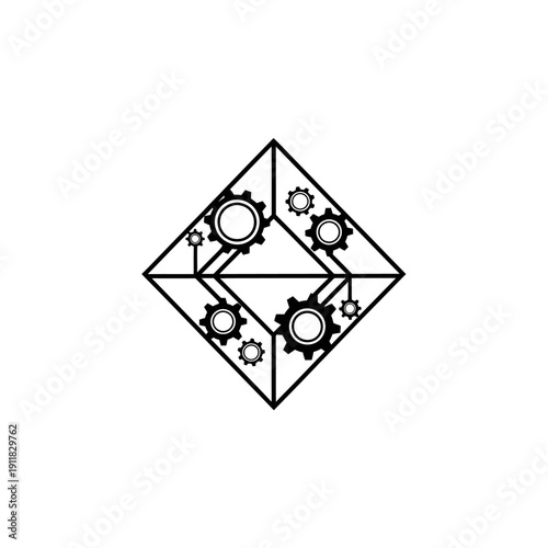 Abstract Gears Interconnected in Diamond Shape, Technology and Industry Concept