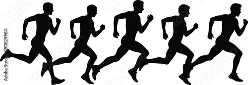 Running athlete silhouette set, sprint jogging poses, active fitness runners outline vector pack for sport training poster design