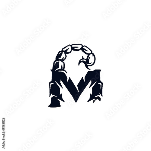 Stylized Scorpion Shaped as Letter M on Isolated White Background, Monogram Logo Design with Scorpion Motif