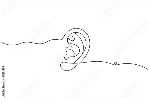 Continuous line ear illustration for listening concept