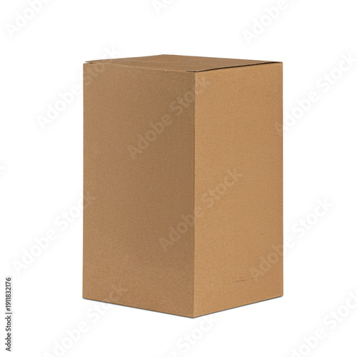 Single brown cardboard box for shipping and delivery isolated on white background.