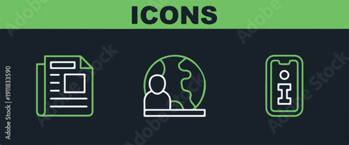 Set line Information, News and World news icon. Vector