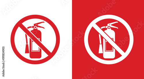 Fire extinguisher prohibition sign vector icon set isolated on white background