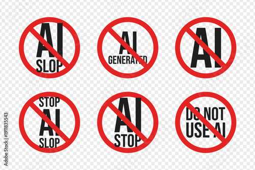 Set of stop ai slop icon, stop ai, no ai generated concept, creators against ai badge vector illustration