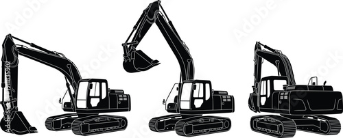 Construction Industry Machinery Set with Excavator Silhouette, Tower Crane Icon, Industrial Water Tower Collection, Safety Helmet, and New York City Skyline Fireworks Celebration