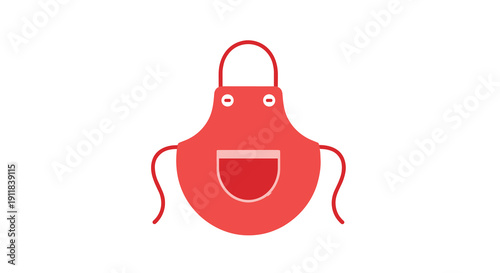 Simple and bold flat design illustration of a classic red apron with a convenient front pocket symbolizing cooking nurturing domesticity and the warmth of a mother's kitchen, Generative AI.