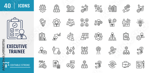 Executive trainee icon set. Outline icon set. Vector illustration with editable stroke