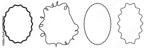 Ornamental Oval Frames Collection Set. Set of  decorative oval frames with scalloped and floral borders on soft beige background, ideal for invitations, labels, logos and branding design.

