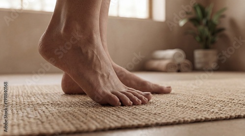Wallpaper Mural Bare feet on a woven rug, a minimalist aesthetic evokes tranquility and natural wellness, embodying simplicity and serenity. Torontodigital.ca