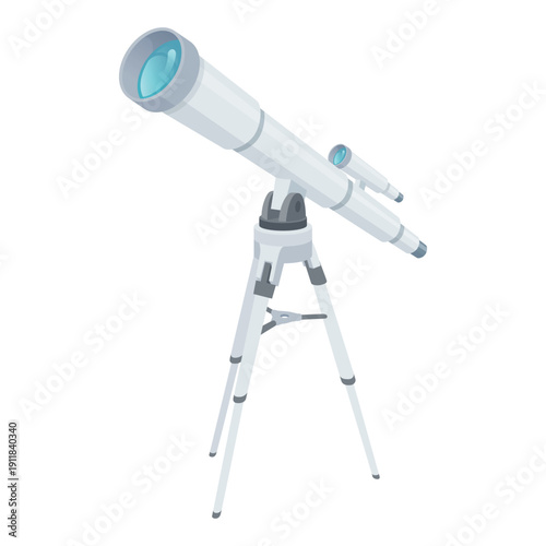 Vector illustration of astronomical telescope with tripod for observing stars day and night.