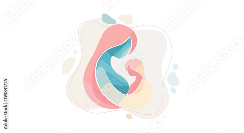 An ethereal and abstract illustration featuring a mother embracing her child rendered with flowing lines and smooth gradient colors beautifully conveying the dynamic and tender, Generative AI.