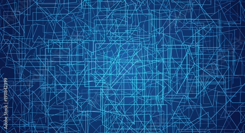 Abstract blue background with intricate network of glowing lines representing data, technology, and digital connections.