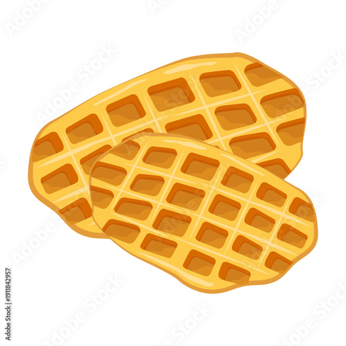 Sweet golden waffle in flat vector style isolated on white background