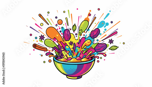 Explosive Pop Art Splash of Innovation and Flavor Marketing Concept