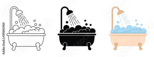 Bathtub With Soap Foam Icon Shower With Bubbles Vector Illustration, Soapy Water Symbol And Foaming Water Sign For Hygiene Bathroom Pictogram Design.