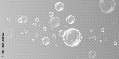 Realistic Floating Soap Bubble Pack Clean Design PNG.