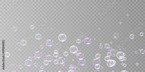 Realistic Soap Bubbles Set Isolated on Transparent Background PNG.