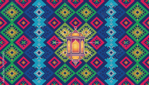 Global Diversity Marketing Background: Vibrant Geometric Pattern with Illuminated Lantern Motif