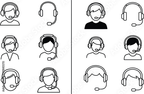 Various customer service with headsets and microphones support help desk