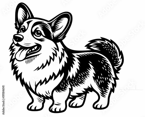 Artistic corgi dog sketch vector illustration for tattoo or sticker design