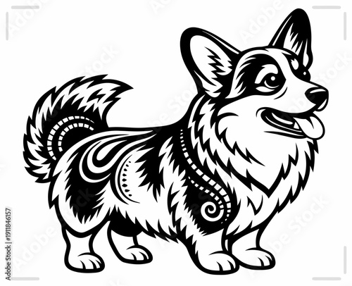 Artistic corgi dog sketch vector illustration for tattoo or sticker design