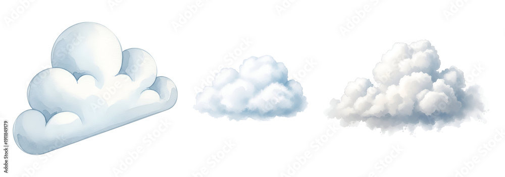 Fototapeta premium Three white clouds on transparent background