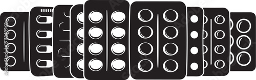 Black and white dominoes in a row on surface