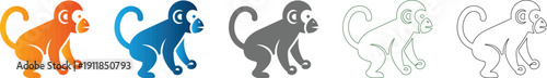 Monkey icon set graphic, flat design illustration